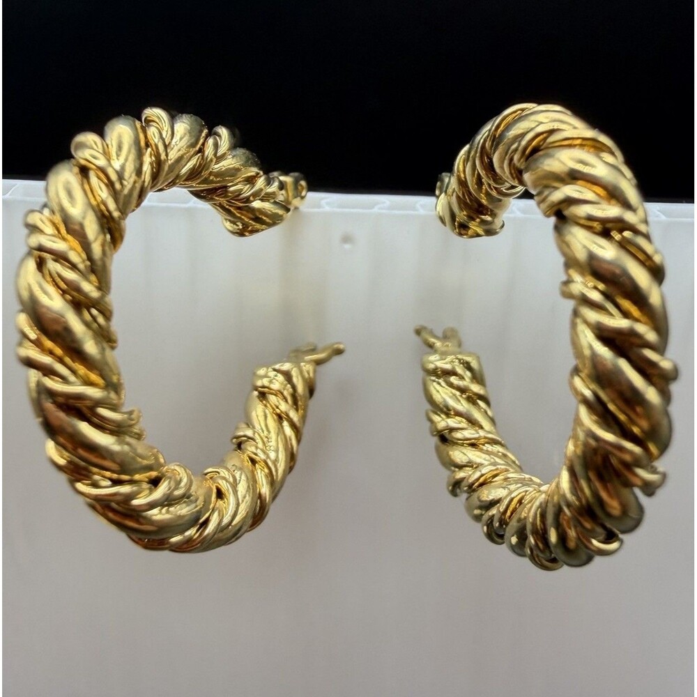 Vintage Gold Twisted Rope Hoop Earrings Classic Chunky Textured Pierced Jewelry